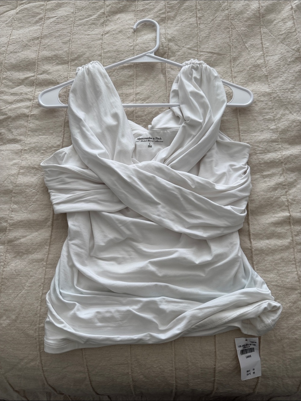 Abercrombie & Fitch White Cross-Front Off Shoulder Top
